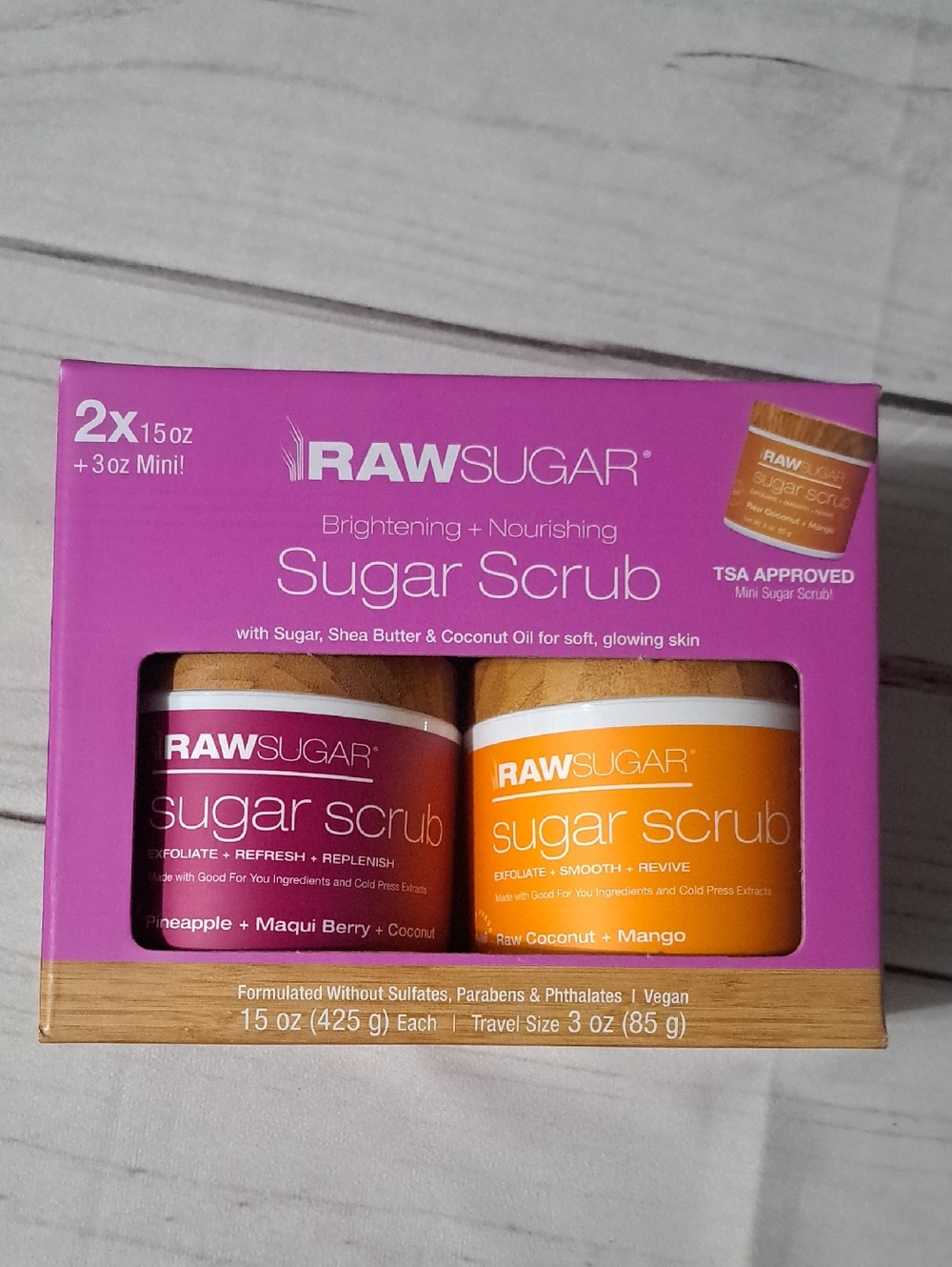 RAW SUGAR Sugar Scrub Duo - Pink & Orange With Travel Scrub